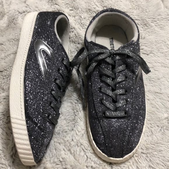 Tretorn Shoes - Tretorn Sparkly Glitter and Grey Metallic Sneakers